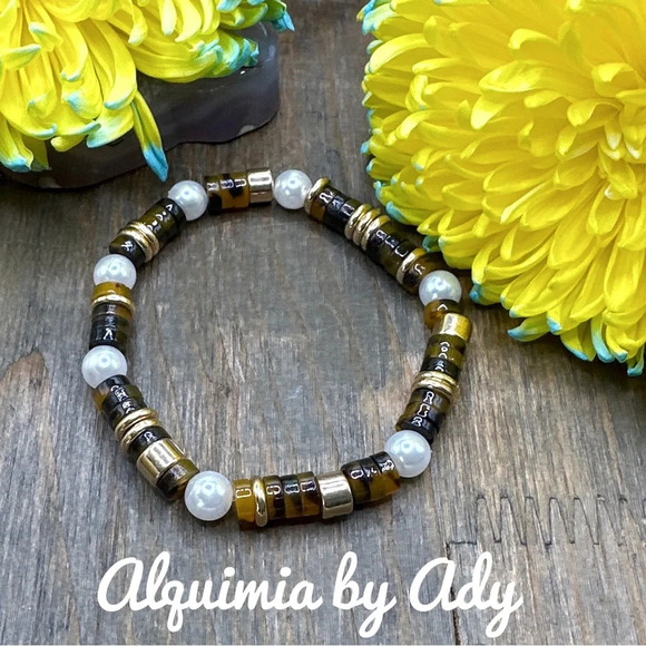 Tortoise acrylic pearls beaded bracelet fall vibes - Picture 1 of 4